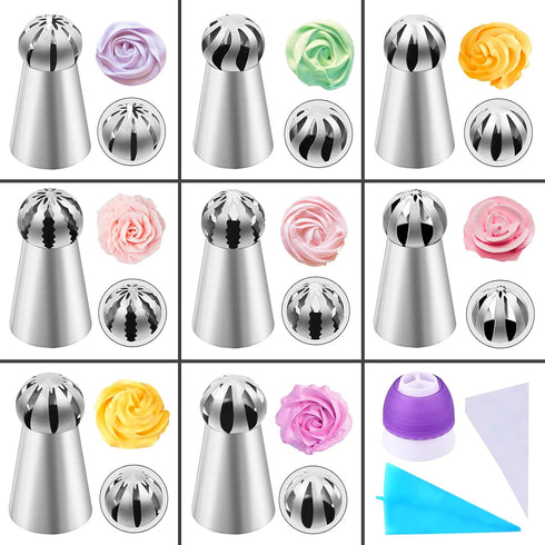 42 Pcs Russian Piping Tips Set, 8 Nozzles Flower Frosting Icing Tips Russian Ball Piping Tips for Cake Decorating Kit, 2 Couplers 30 Pastry Baking...