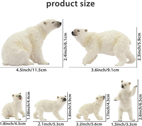 Toymany 6PCS Polar Bear Figurines Toy with Polar Bear Cub, 2-4" Realistic Plastic Arctic Animals Figures Family Set for Christmas Educational Toys...
