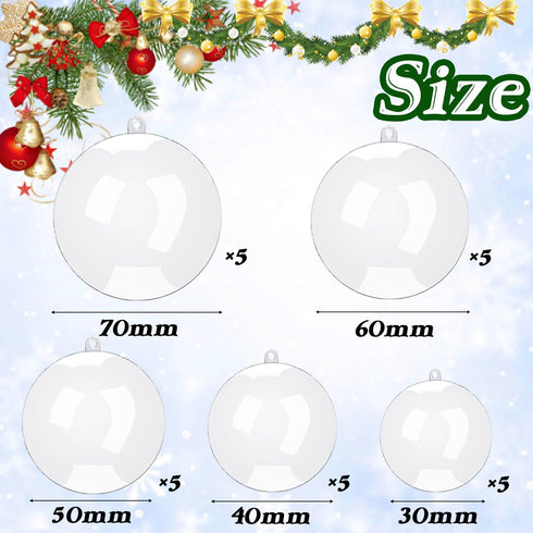 Clear Fillable Ornaments Ball, 25 PCS Transparent Plasti Craft Ornament Balls 5 Different Sizes for DIY Bath Bomb Mold Set and Party Decor...