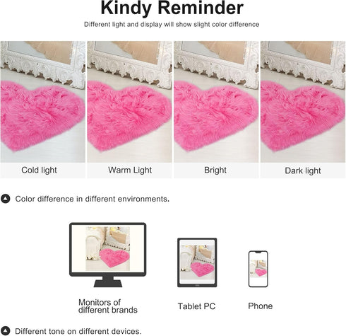 uxcell Heart Shaped Rugs for Bedroom,Small Aesthetic Carpet Girls,Cute Shaggy Floor Mirror Mat,Pastel Furry Throw Rug 2.3ftx3ft, Rose Red...