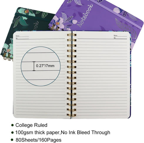 3 Pack Hardcover Spiral Notebook Journal for Women,A5 College Ruled Notebooks with Pocket,8.5"x 5.7",160 Pages,Cute Journals for Daily Study or Wo...