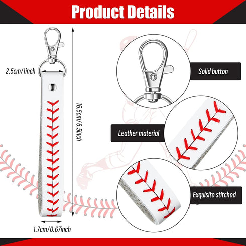 Inbagi 6 Pcs Leather Baseball Keychains for Boys White Seamed Keychain Sports Softball Keychains Baseball Gifts for Boys Wristlet Strap Keychain f...