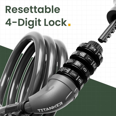 Titanker Bike Lock, Bicycle Lock 4 Feet Cable Lock 1/2 Inch Resettable Bike Lock Combination with Mounting Bracket, Bike Accessories for Bicycle, ...