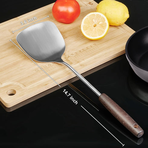 Wok Spatulas 14.7 Inch, Stainless Steel Spatulas with Wooden Handle, Metal Spatulas for Kitchen Use, Cooking Utensils for Wok...