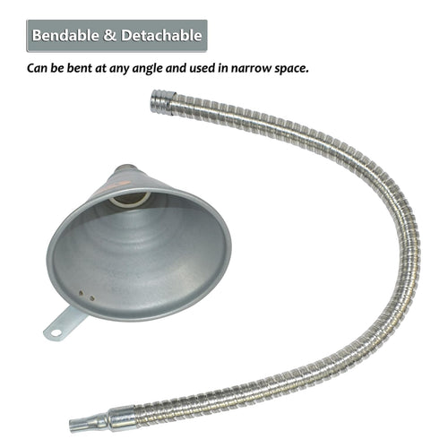 24.8" Steel Bendable Spout Funnel with Filter for All Automotive Oils, Diesel Fuel and Other Liquids, with Gloves...