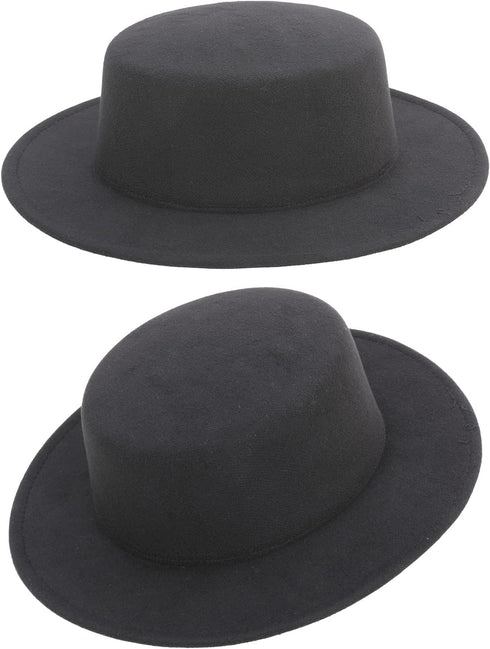 Fashion Classic Black Fedora Flat Hat, Wide Brim Jazz Hats Church Derby Cap for Women and Men...