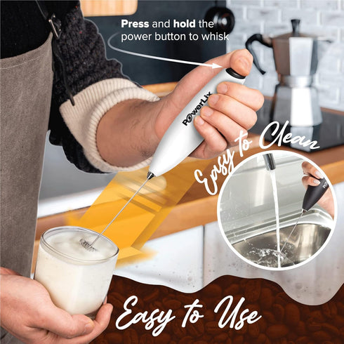 PowerLix Powerful Handheld Milk Frother With Stand Battery Operated Foam Maker Frother Wand For Coffee (A Black) (Snow White)...