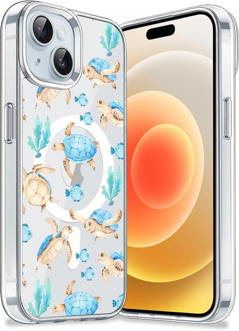 Magnetic Case for iPhone 14 Plus Compatible with MagSafe Wireless Charging Cute Sea Turtle Design Shockproof Anti-Scratch Cover for Men&Women (Cle...