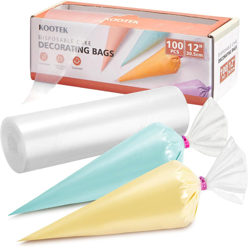 Kootek 12" Piping Bags (100Pcs), Disposable Pastry Bags Anti Burst Icing Frosting Bag Thick Cake Decorating Bags for Cookie, Cupcake, Candy, Bakin...
