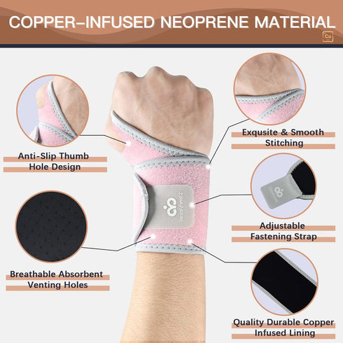 INDEEMAX 2 Pack Copper Wrist Brace Support for Carpal Tunnel, Pain Relief, Arthritis, Tendonitis, Adjustable Wrist Braces Compression Wraps Both H...