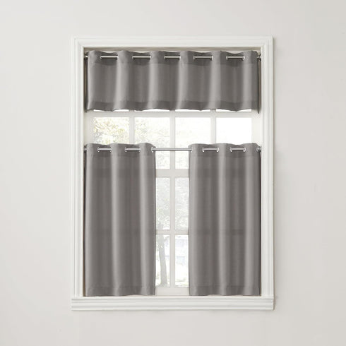 No. 918 Montego Casual Textured Semi-Sheer Grommet Kitchen Curtain Valance, 56" x 14", Nickel...