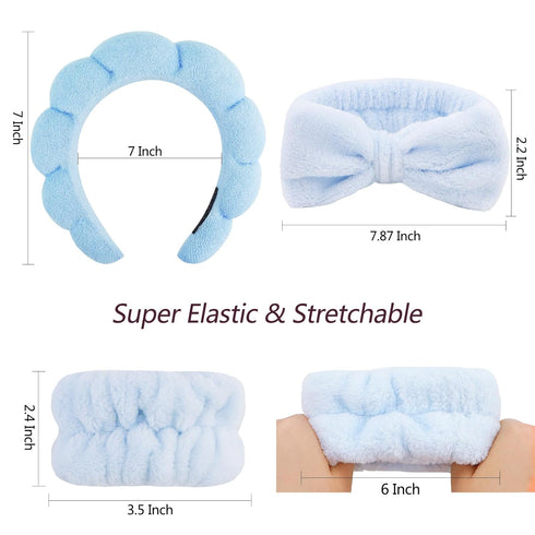 VELSCRUN 6 Pack Spa Headband, Makeup Headband, Face Wash Headband, Skincare Headbands, Blue Sponge Hair Band Bow Tie Spa Headband for Washing Face...