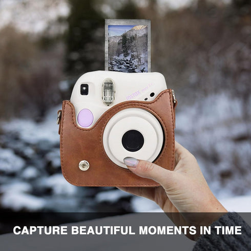 CAIYOULE Case for Fujifilm Instax Mini 7+/7s/7c Instant Film Camera Protective Bag with Adjustable Shoulder Straps(No Camera)-Brown...