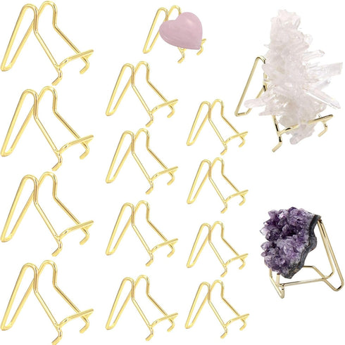 12 pcs 3 Sizes Rock Display Stand Gold Metal Easel Stands Crystals Holder for Display Collectibles Crystals, Rocks, Geodes, Heart Stones, Mineral ...