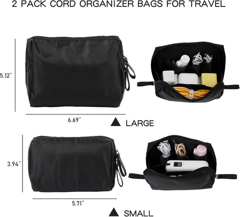 Yesesion 2 Pack Electronics Organizer with Wire Ties, Portable Travel Cable Storage Case for Power Cords, Phone Charger, Earphones, Waterproof Car...