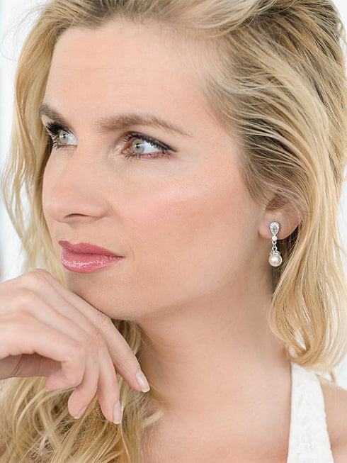 Mariell Vintage CZ and Ivory Pearl Drop Clip On Wedding Earrings for Brides - Genuine Platinum Plated...