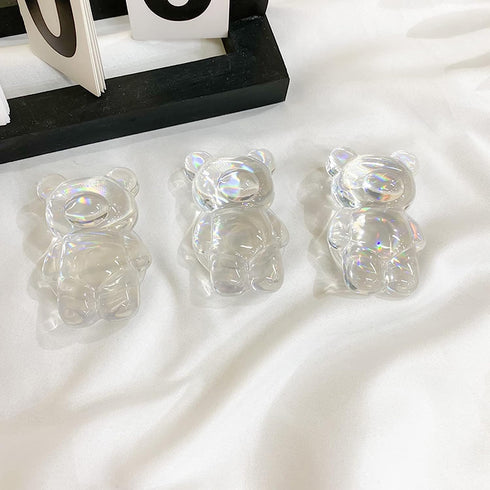 Mobile Phone Grip Holder Easy Installation Multi-Purpose Adorable 3D Cute Laser Bear Cellphone Holder Mobile Grip Bracket Transparent......