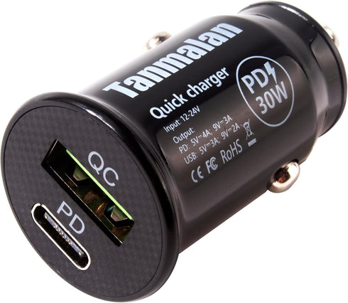Fast Charging-Mini Design-Tanmalan Quick Car Charger,PD + QC,Mini Design Black,5V 4A,......