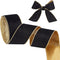 OLYCRAFT 10 Yards Velvet Wired Ribbon 2.5 Inch Black Gold Soft Velvet Ribbon Wired Black Flat Cotton Ribbons with Gold Backing for Gift Wrapping D...