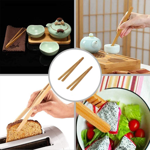 7 Inch Bamboo Kitchen Utensil Tongs, Reusable Bamboo Toast Tongs for Toast, Kimchi, Fruit and Tea, 8 Pcs....