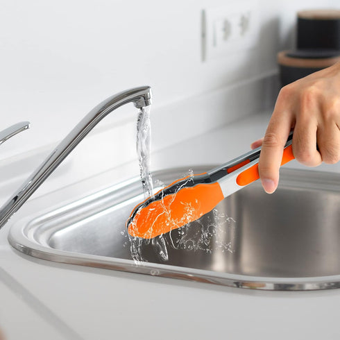 9 Inch Orange Kitchen Tongs, Cooking Tongs with Silicone Tips and Stainless Steel Handle, Non Stick Heat Resistant Tongs for Cooking, Buffet, Sala...