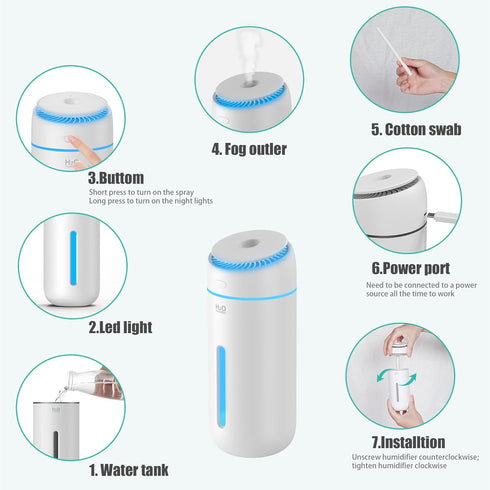 Small Humidifiers for Bedroom Nightstand Room 400ML USB Humidifer Plant Cool Mist Humidifier Easy Clean Travel Mini Portable Personal Desk Car Qui...