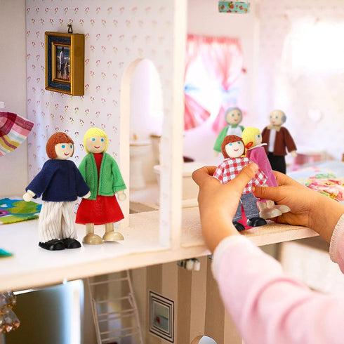 Wooden Dollhouse Family Set of 7, Mini Figures for Pretend Play, Classic Doll House Accessories for Kids & Toddlers...