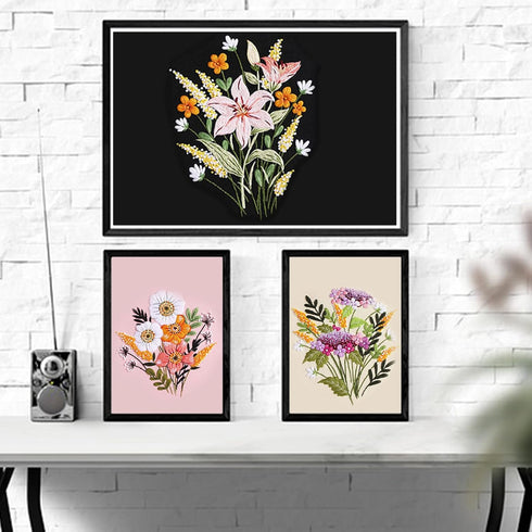 CHWANG Embroidery Starter Kit 4 Pack Floral Cross Stitch Beginner Kit with Plastic Hoop, Instructions and Threads, Full Range of Embroidery Kits f...