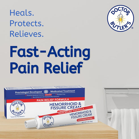 Doctor Butler's Hemorrhoid & Fissure Cream – Instant Pain Relief Hemorrhoid Treatment with Lidocaine, Fast Acting Hemorrhoid Cream for Relief from...