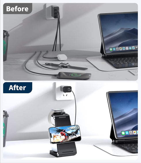 ANNNWZZD 3 in 1 Wireless Charging Station for Apple MagSafe Charger phone and watch charger station for iphone, Iphone wireless Charger Stand Comp...