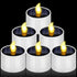 6 Pcs Solar Tea Lights Outdoor Waterproof 2 x 2.2 Inches Candle Flameless Flicker Rechargeable Reusable LED Dusk to Dawn Tealight Candles for Wedd...