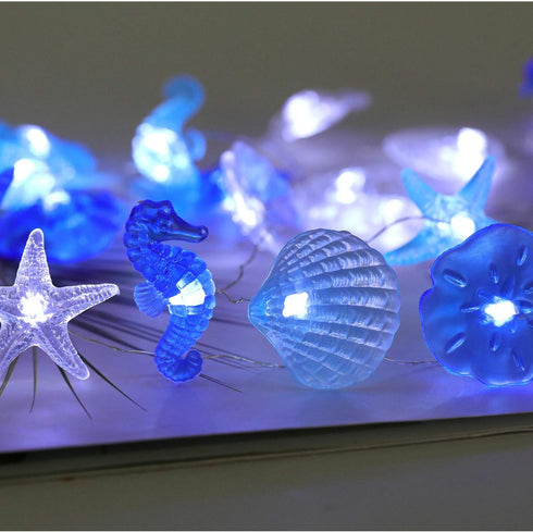 Nautical Theme Decorative String Lights,Sea Sand Dollars Seahorse Beach Lights Battery Operated with Remote 12.96 ft 36 Cold White LED for Covered...