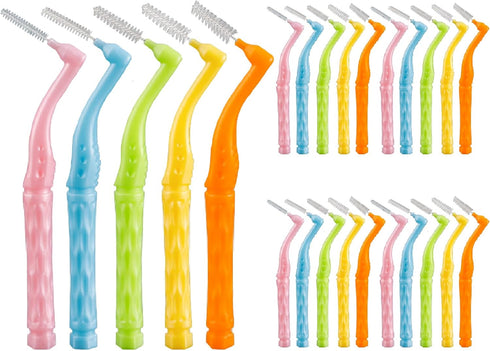 50PCS L-Shaped Interdental Brushes Braces Toothbrush Short Handle,5 Different Sizes Dental Floss Brush Angled Interdental Toothpick...