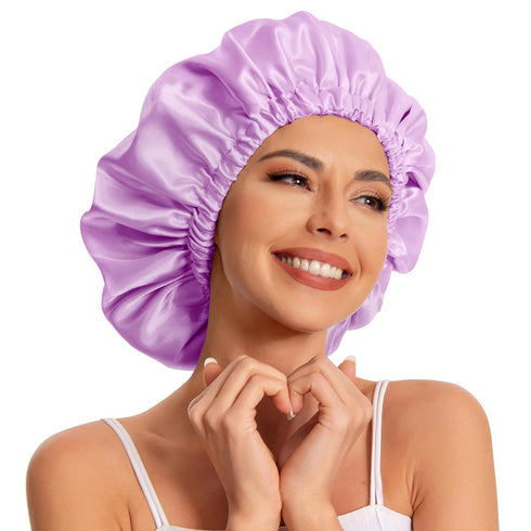 Satin Bonnet Silk Bonnet Hair Bonnet for Sleeping-Slouchy Beanie Hat Satin Sleep Cap for Women's Natural & Curly Hair(Light Purple)...