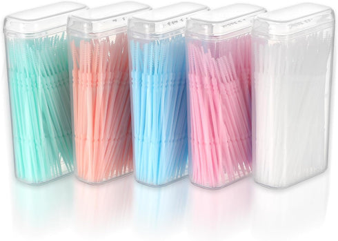 500pcs Double Head Dental Floss Interdental Brush 2-in-1 Disposable Plastic Multicolor Dental Pick Braces Cleaner Brush Oral Care Toothpicks (5 Pa...