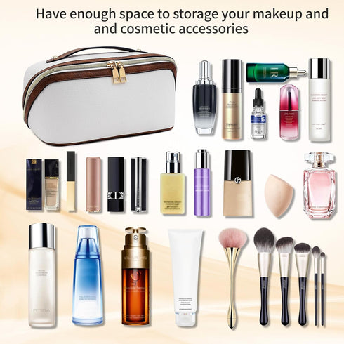 Stylish Makeup Bag Organizer Travel Case for Women Cosmetic Bag for Toiletries and Makeup Waterproof Leather Cosmetic Bag Perfect Fit Home or on t...