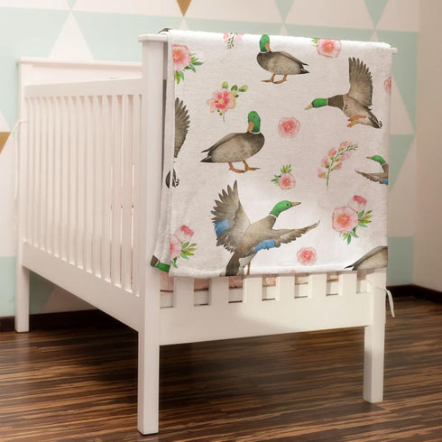 Mallard Duck Boho Floral Baby Blanket for Boys & Girls Duck Hunting Newborn Kids Toddler Baby Nursery Bed Blanket Stroller Crib Soft Warm Receivin...