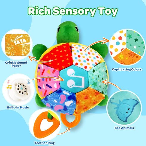 KMUYSL Baby Toys 0 to 12 Months, Musical Stuffed Animal Toys for 0-6 6-12 Months, Plush Sensory Turtle Toys with Crinkle, Infant Tummy Time Toys f...