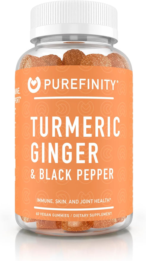 Turmeric Ginger & Black Pepper Gummies for Adults – Turmeric Curcumin Chewables to Support Joint Health, Delicious Peach Flavor – Gluten Free, Veg...