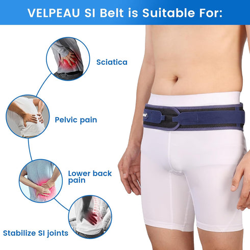 Velpeau Sacroiliac Si Joint Hip Belt for Men and Women, Breathable Anti-Slip Pelvic and Lower Back Support Brace - Pain Relief for Sciatica, Pelvi...