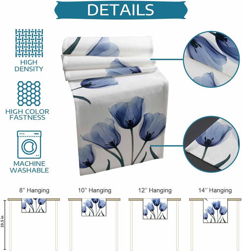 Floral Table Runner-Blue Tulip Cotton Linen-Long 72 inche Dresser Scarves,Flower Rustic Tablerunner for Kitchen Coffee/Dining Table Bedroom Home L...