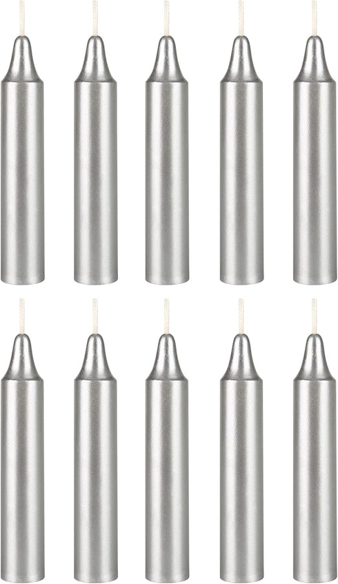 Mega Candles 10 pcs Unscented Silver Exquisite Mini Taper Spell Candles, 4 Inch Tall x 3/4 Inch Diameter, Supreme Chimes, Enchantment, Casting Rit...