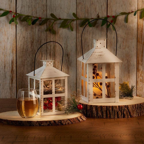Kate Aspen Rustic Farmhouse Decor White Candle Holder Lantern Decorative (7.5 Inch), Wedding Decoration, Centerpiece Table Decorations, Home Decor...