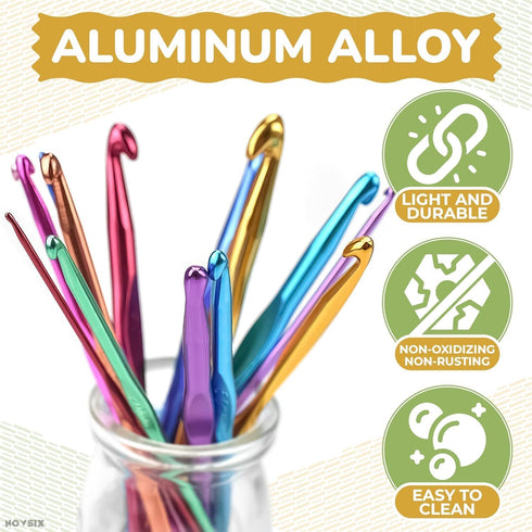 Aluminum Knitting Needles Crochet Hook Set - 14Pcs Clover Crochet Hooks Sets Crochet Needles for Crocheting Yarn - 2-10mm Ergonomic Crochet Hook S...