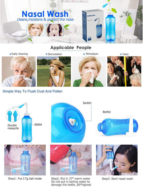 Carllg Neti Pot - Nasal Irrigation Wash Bottle with Sinus Rinse Salt for Adult & Kid (300ml Bottle with 30 Salt Packets)...