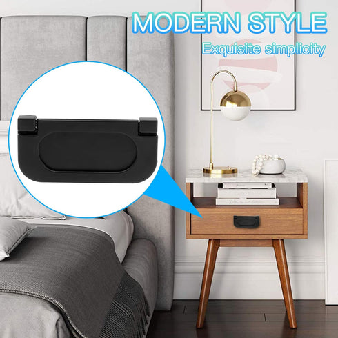 3 inch Flush Pull Ring Handles Hidden Recessed Furniture Grip, Metal Black Flush Ring Sliding Pull Handle with Screws for Cabinet Drawers Cupboard...
