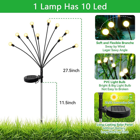 Solar Garden Lights - 2 Pack 20LED New Upgraded Firefly Lights Solar Outdoor Waterproof Solar Swaying Light, 2 Lighting Modes Solar Lights for Yar...
