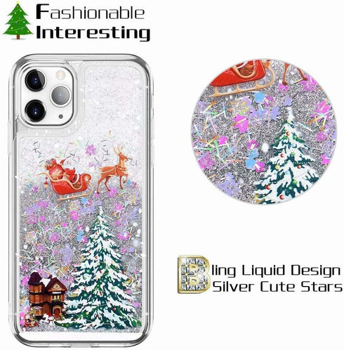 for iPhone 14 Pro Case iPhone 14 Pro Christmas Phone Case Glitter Sparkle Liquid Floating Case Shockproof Clear Soft TPU Bumper Case Xmas Santa Cl...