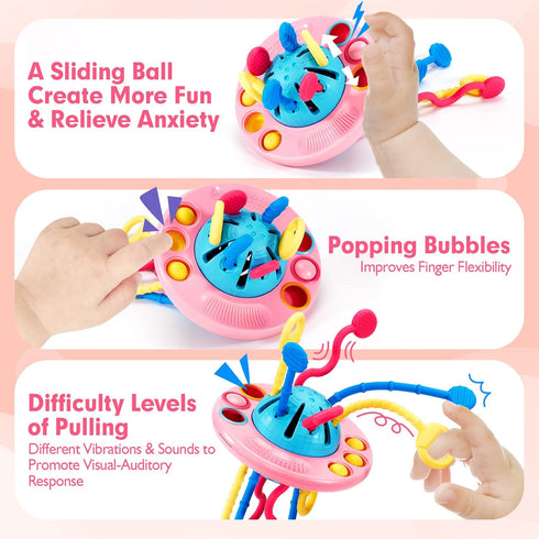 Montessori Toys - Silicone Pull String Baby Sensory Toys for Toddlers - Toddler Travel Toys...