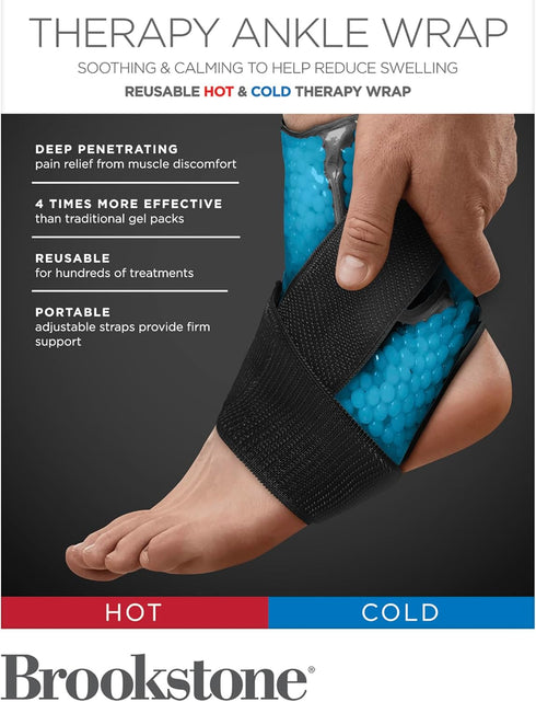 Brookstone Therapy Ankle Wrap with Fast-Acting Silica Gel Beads, Reusable Hot and Cold Ice Pack for Ankles, Penetrating Ankle Pain Relief for Spra...